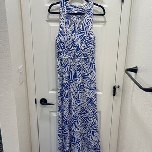 Sincerely Jules  linen blend blue white maxi dress medium